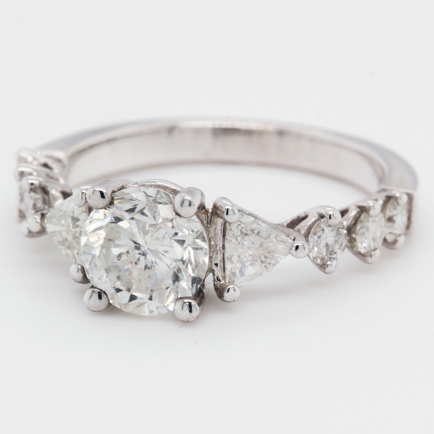 Diamond Engagement Ring Triangle Side Stones Clarity Enhanced 2.14 TCW 14 KW